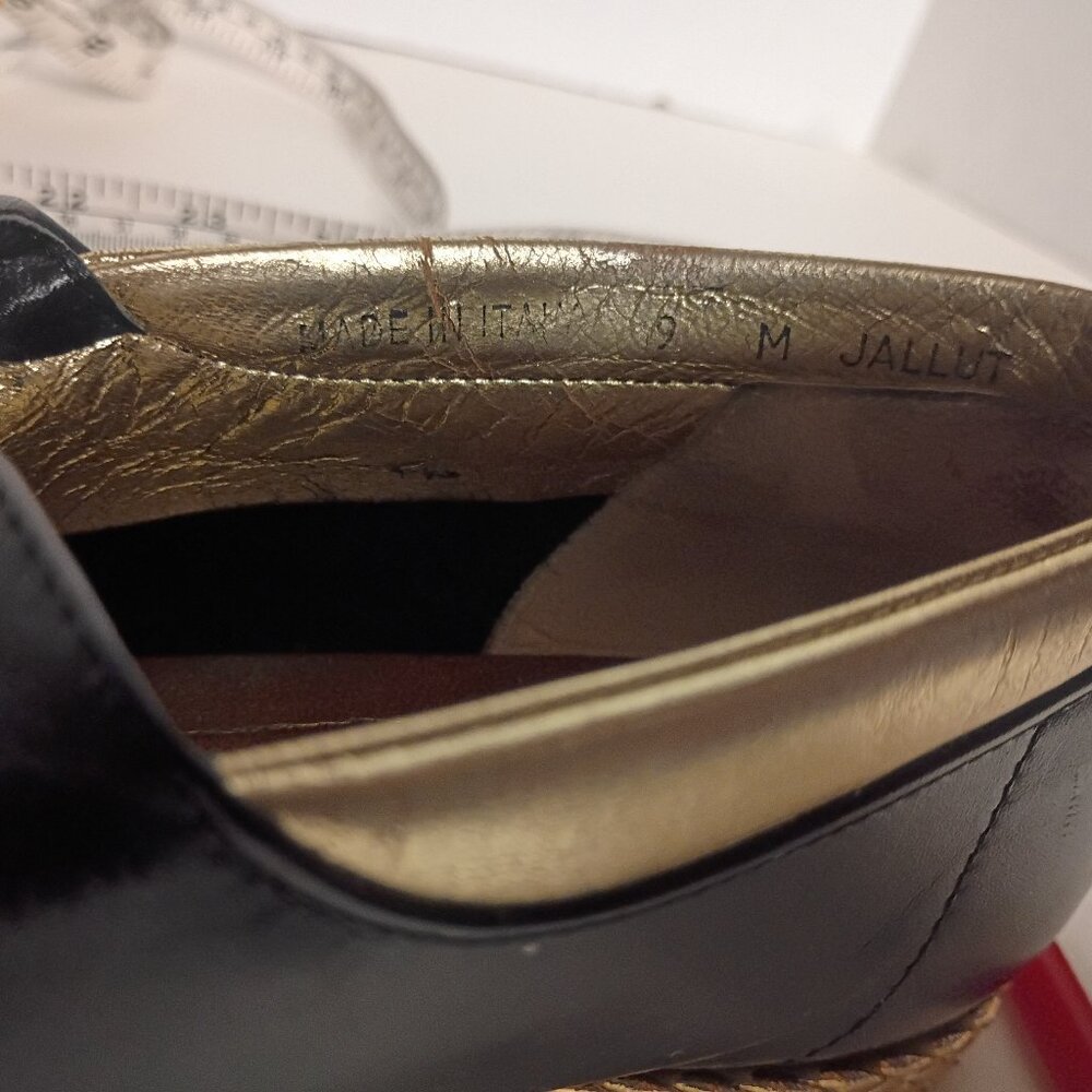 Y2K BALLY "Jallut" Italian Oxford Flats Black Leather Gold Trim Sz 9M - Picture 14 of 15